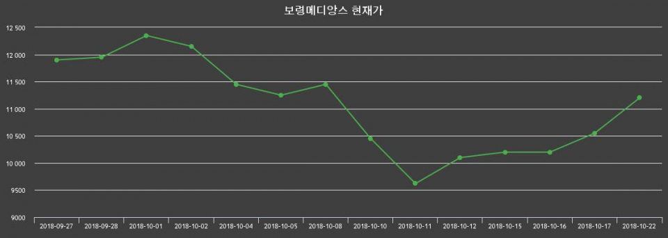 ▲지난 30영업일 동안 보령메디앙스 종목 종가정보