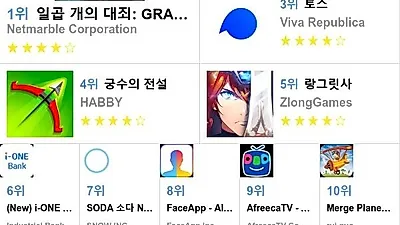 [6월 5일 앱차트]애플, 구글 플레이스토어 어플순위