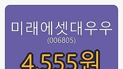 미래에셋대우우 3일 마감가 4,555원, -0.22프로 등락..