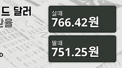 11일 뉴질랜드 달러 살때 766.42원, 팔때 751.25원 ▼-0.34%감소