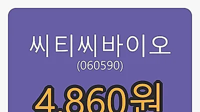 6일 씨티씨바이오마감가 4,860원