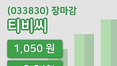 주식마감티비씨 3일 1,050원 장종료...