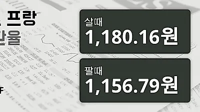 19일 스위스프랑 살때 1,180.16원, 팔때 1,156.79원 ▼-0.13%감소