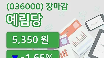 국내주식마감예림당 16일 5,350원 장종료그래프종합정리
