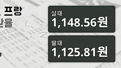 12일 스위스프랑 살때 1,148.56원, 팔때 1,125.81원 ▲0.1%상승