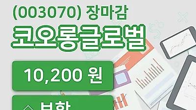국내주식마감코오롱글로벌 8일 10,200원 마감...