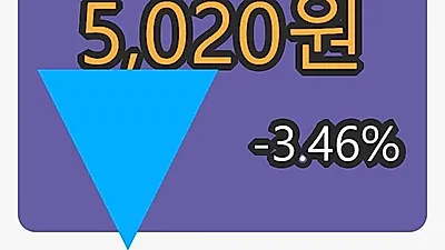 아시아나항공 6일 마감가 5,020원 전일비 -3.46% 변동..