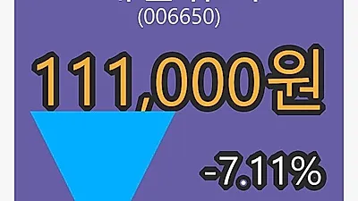 대한유화마감가 111,000원 전일대비 -7.11%등락..