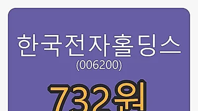 30일 한국전자홀딩스마감가 732원, 0.14퍼센트 변동..