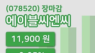국내주식마감에이블씨엔씨 17일 11,900원 마감...