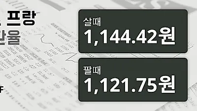28일 스위스프랑 살때 1,144.42원, 팔때 1,121.75원 ▲0.17%상승
