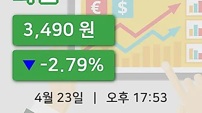 국내주식마감화신 23일 3,490원 장종료