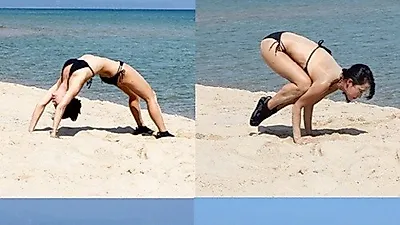 오지호 윤진서, 해변에서 선보인 '비키니 요가' 아찔...몸매 이 정도였어?
