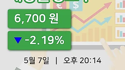국내주식마감대상홀딩스우 7일 6,700원 장 마쳐