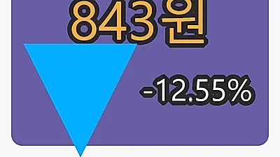 헝셩그룹마감가 843원 -12.55% 등락..