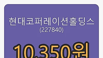 현대코퍼레이션홀딩스 5일 마감가 10,350원 전일비 -9.61% 변동..