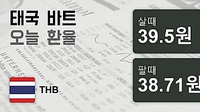 22일 태국 바트 살때 39.5원, 팔때 38.71원 ▼-0.51%감소