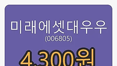 미래에셋대우우마감가 4,300원 전일대비 -0.81%등락..