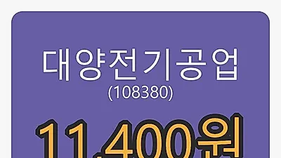 대양전기공업마감가 11,400원 전일대비 -5.00프로등락..
