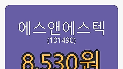 에스앤에스텍 8일 마감가 8,530원 -6.57프로 등락..