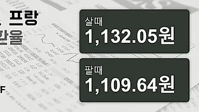 22일 스위스프랑 살때 1,132.05원, 팔때 1,109.64원 ▲0.14%상승