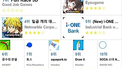 [6월 전체 앱 차트]애플, 구글 플레이스토어 어플순위