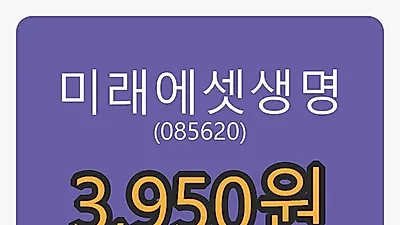 미래에셋생명 6일 마감가 3,950원, 전일대비 -0.88퍼센트등락..