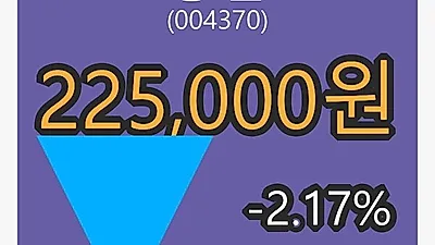 농심 5일 마감가 225,000원 전일비 -2.17% 변동..