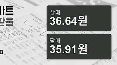 30일 태국 바트 살때 36.64원, 팔때 35.91원 ▼-0.11%감소