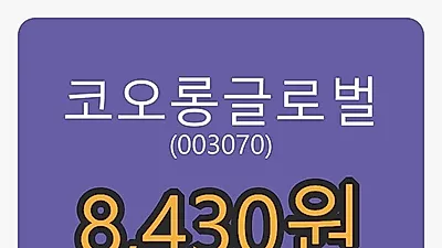 코오롱글로벌마감가 8,430원 전일비 2.80퍼센트 변동..