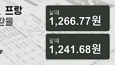 13일 스위스프랑 살때 1,266.77원, 팔때 1,241.68원 ▲0.81%상승