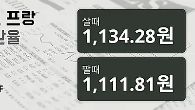 22일 스위스프랑 살때 1,134.28원, 팔때 1,111.81원 ▲0.12%상승