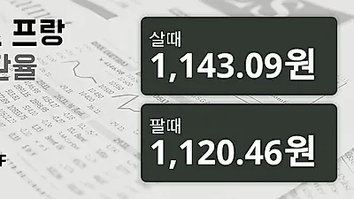 20일 스위스프랑 살때 1,143.09원, 팔때 1,120.46원 ▼-0.61%감소
