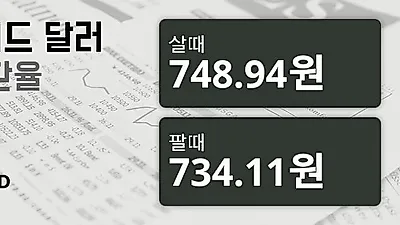 23일 뉴질랜드 달러 살때 748.94원, 팔때 734.11원 ▼-0.89%감소