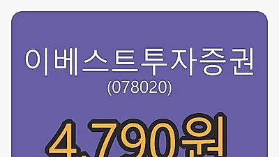 이베스트투자증권마감가 4,790원, 전일대비 -1.94퍼센트 변동..
