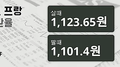 5일 스위스프랑 살때 1,123.65원, 팔때 1,101.4원 ▼-0.3%감소