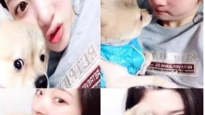 정채연, 반려견과 외모 대결 '인형 인줄'