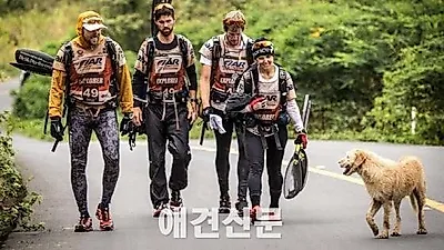 멀티스포츠 대회에 참가한 유기견, 끝까지 코스 완주