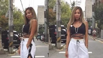 제시, 아찔하고 독특한 패션...옆트임 바지 사이로 구릿빛 피부