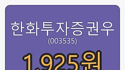 한화투자증권우마감가 1,925원 1.85% 변동..