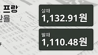 21일 스위스프랑 살때 1,132.91원, 팔때 1,110.48원 ▼-0.39%감소