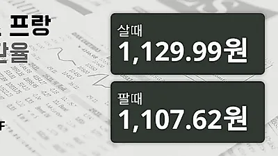 7일 스위스프랑 살때 1,129.99원, 팔때 1,107.62원 ▲0.12%상승