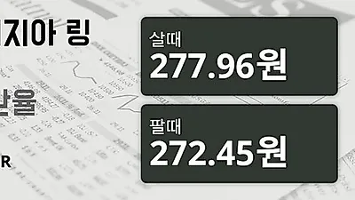 말레이시아 27일 링기트 살때 277.96원, 팔때 272.45원 ▼-0.12%감소