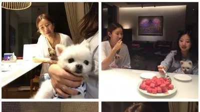 윤현숙 반려견 품에 안은 채 '다정다감'