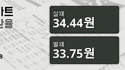 7일 태국 바트 살때 34.44원, 팔때 33.75원 ▲0.09%상승