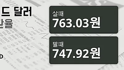 9일 뉴질랜드 달러 살때 763.03원, 팔때 747.92원 ▼-0.68%감소