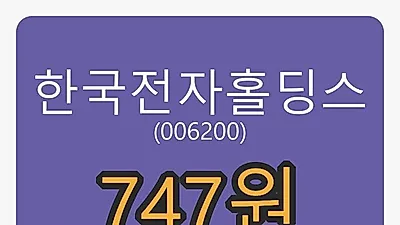 9일 한국전자홀딩스마감가 747원 전일비 -0.80% 변동..