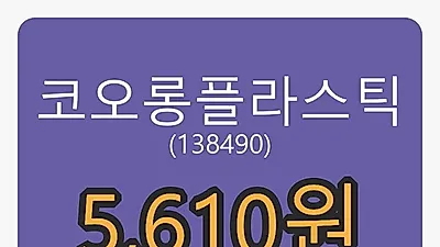 6일 코오롱플라스틱마감가 5,610원 전일비 -1.23% 변동..