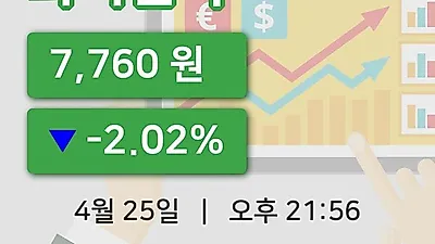 주식마감와이엔텍 25일 7,760원 마감그래프정리