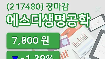 국내주식마감에스디생명공학 20일 7,800원 마감